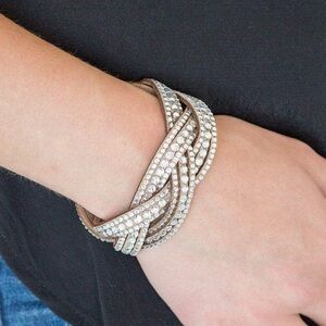 Paparazzi tan faux suede clear rhinestones twist braid bling snap bracelet nwt